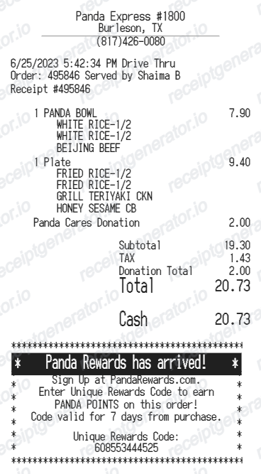 Free Panda Express Receipt Generator - Panda Express Purchase Receipt PDF preview