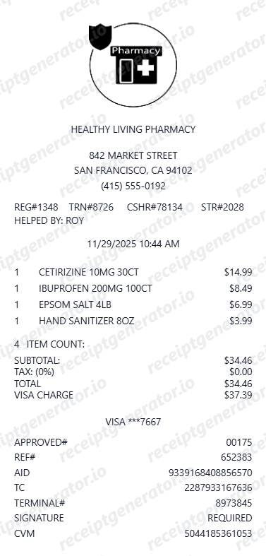 Pharmacy Receipt