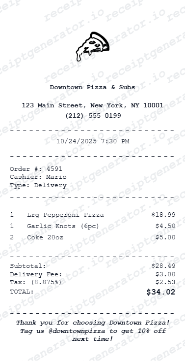 Pizza Receipt