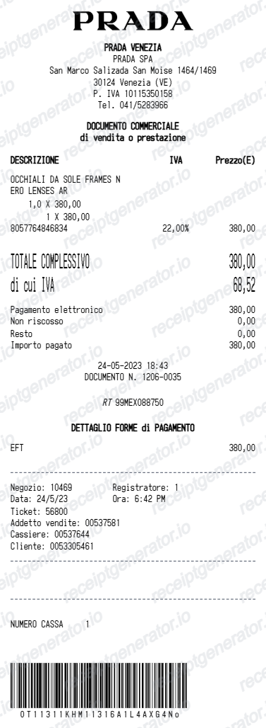 Prada Receipt template preview