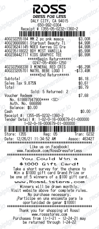 Ross Receipt