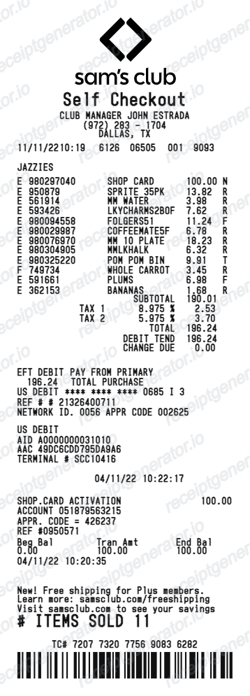 Sam's Club Receipt