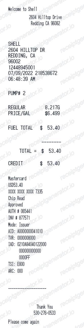 Shell receipt