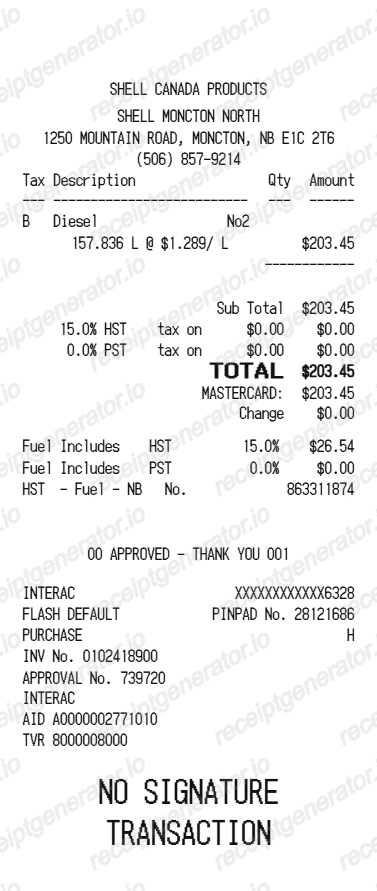 Shell Receipt Canada - Preview of the template design