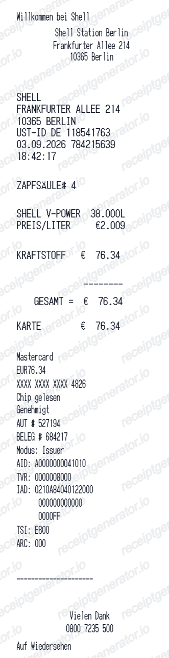 Shell Germany receipt