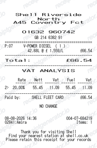 Shell UK receipt
