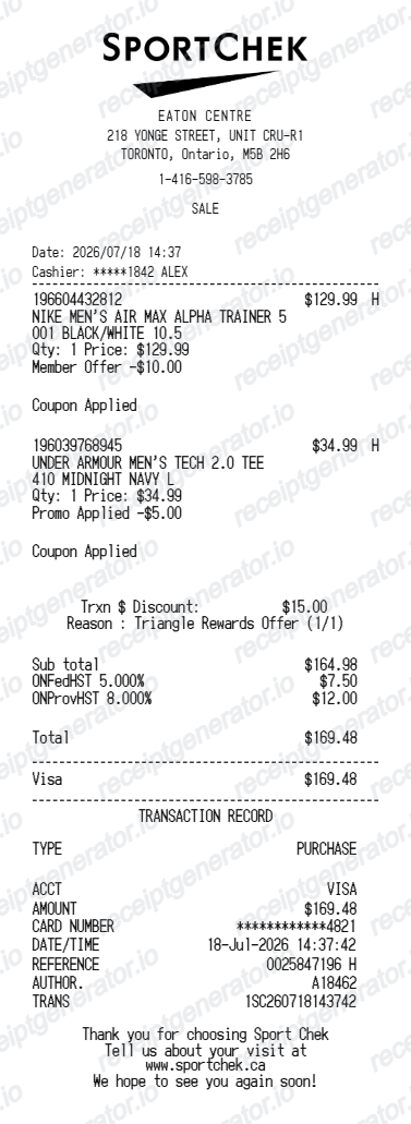 Sport Chek Receipt