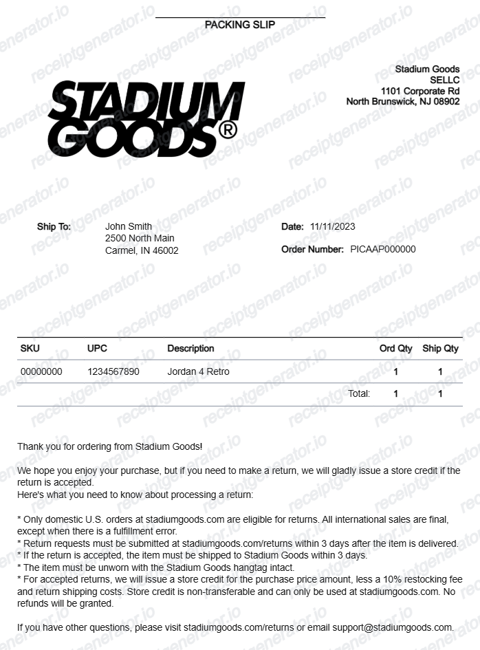 Stadium Goods Receipt