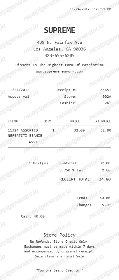 Supreme Receipt Generator | Store Receipt Template preview