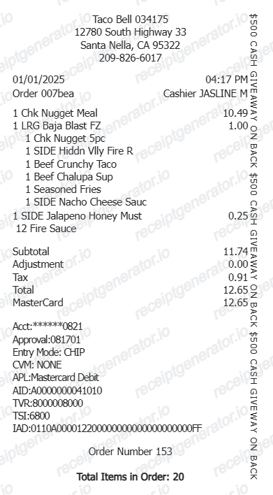 Taco Bell Receipt