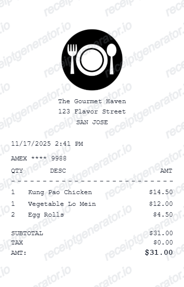 Takeout Receipt
