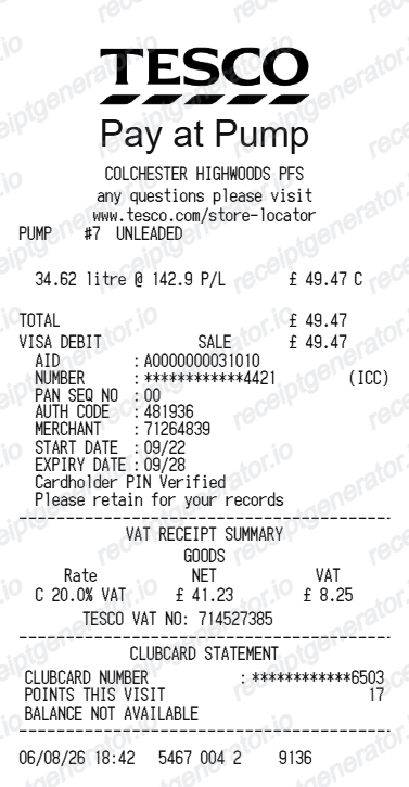 Tesco Fuel receipt