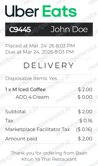 Uber Eats Receipt