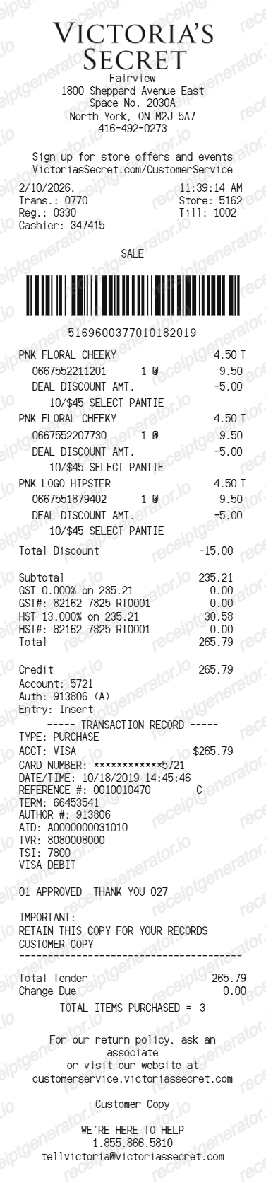 Free Victoria's Secret Receipt Generator - Victoria's Secret Purchase Receipt PDF preview