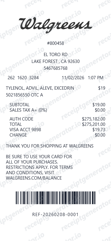 Walgreens Receipt