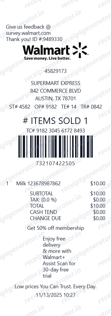Free Walmart Receipt Generator - Create Walmart Store Receipts | PDF preview