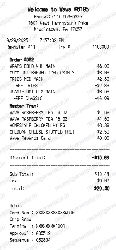 Wawa Receipt