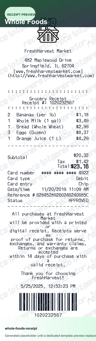 Whole Foods Receipt